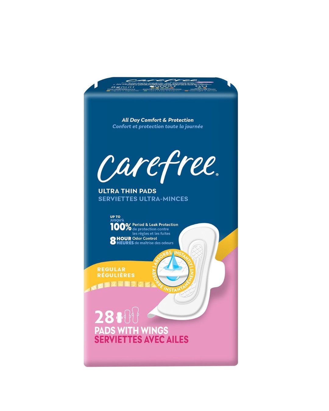 Carefree Ultra Thin Pads for Women, Regular Pads With Wings, 28ct