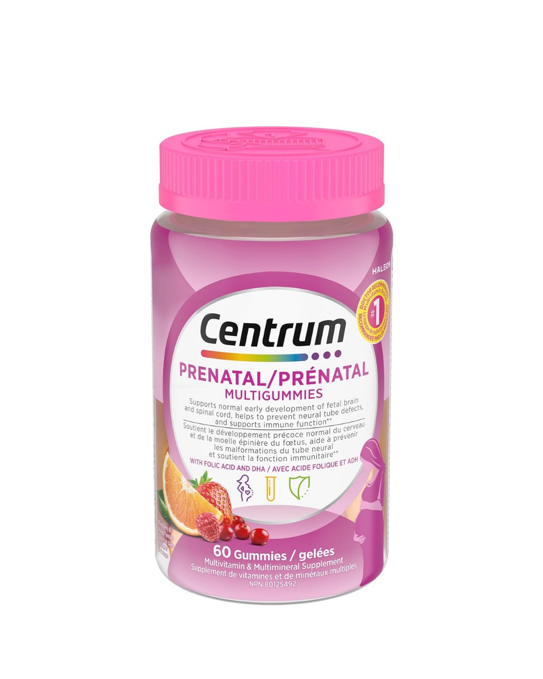 Centrum Prenatal Multigummies with DHA and Folic Acid, Postpartum Multivitamin and Mineral Supplement60ct.