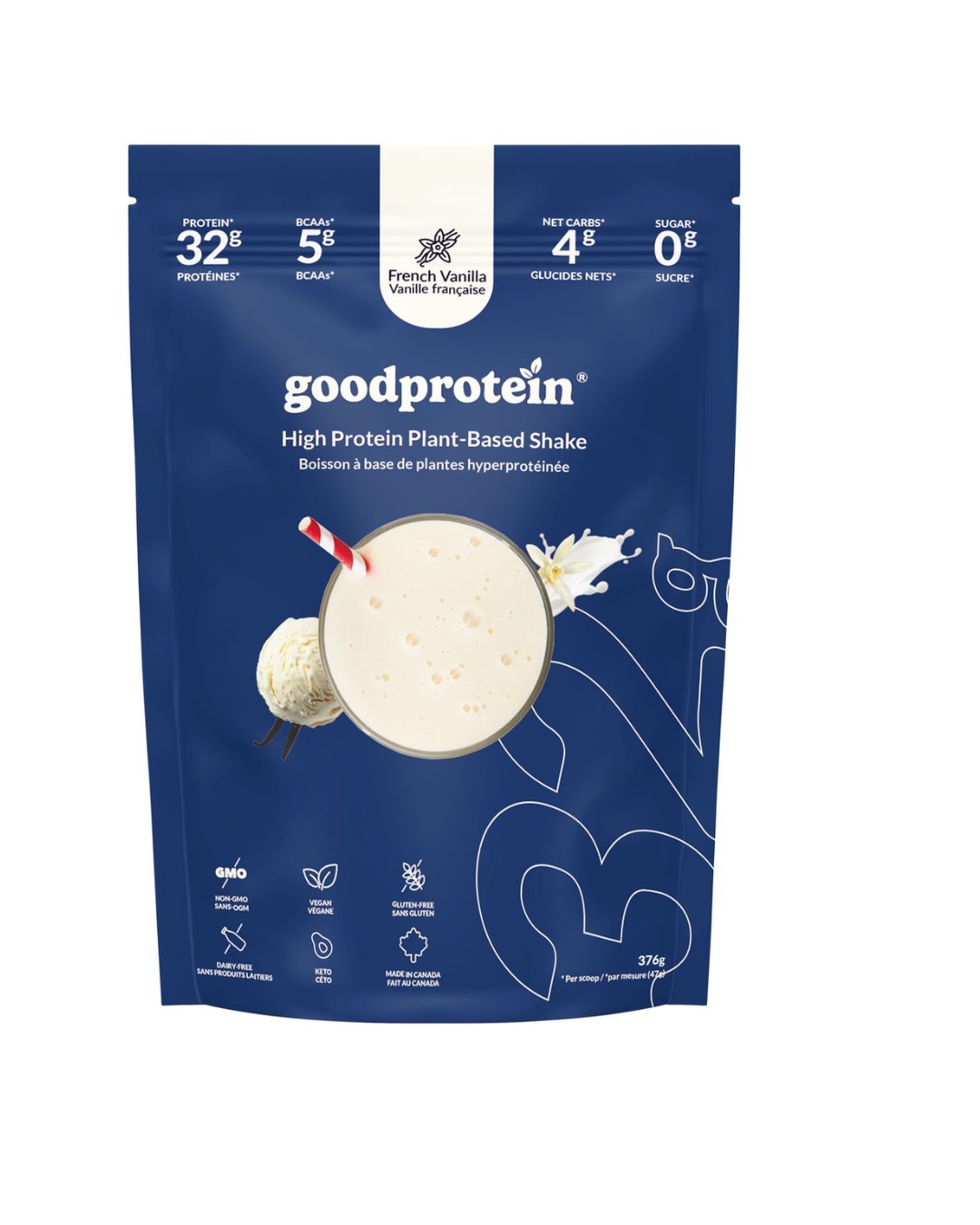 Good Protein, Vegan Protein, French Vanilla, 100% Natural, Non-GMO, Gluten & Dairy Free, 32g of Protein per Serving, 376g