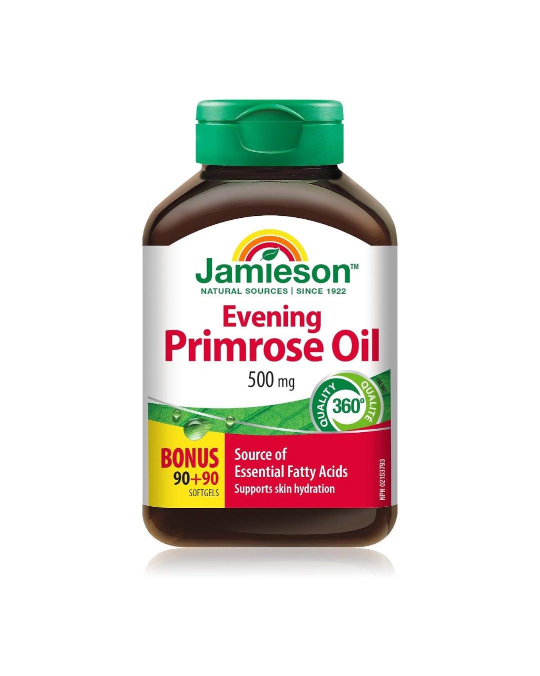 Jamieson Evening Primrose Oil 500 mg with Vitamin E,Omega-6. 180 Softgels 
