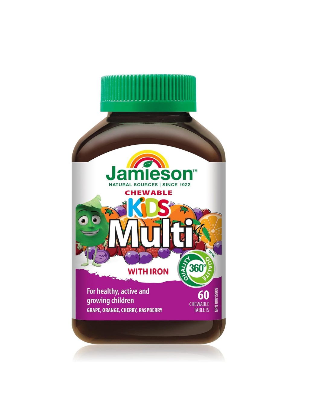 Jamieson Multivitamin Chewable for Kids with Iron,Orange, Grape, Cherry and Raspberry Flavours.60 Chewables.