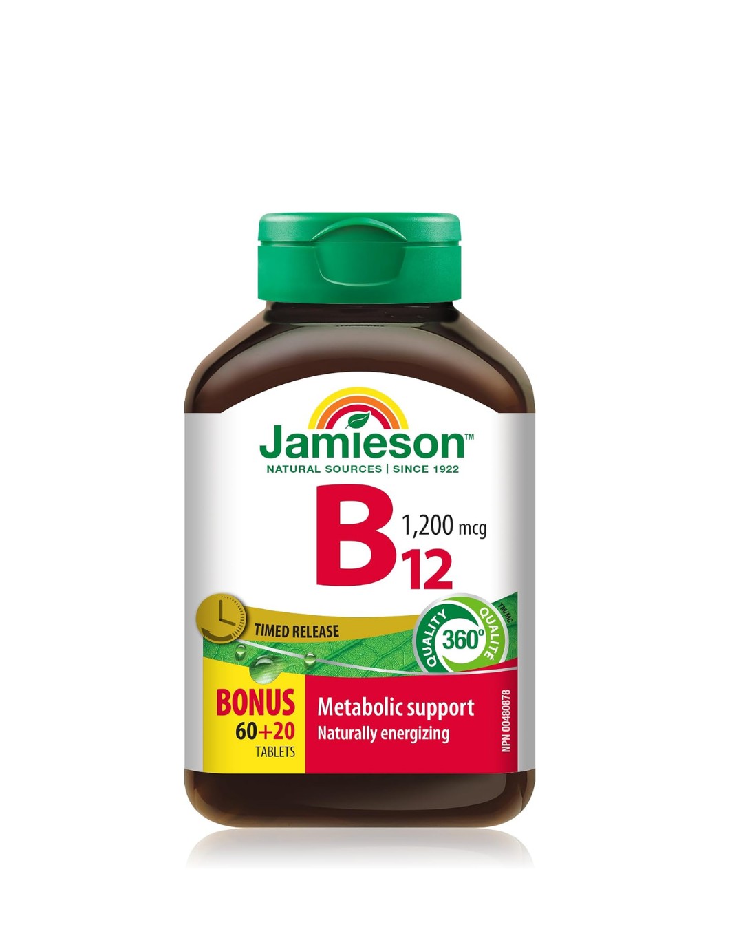 Jamieson Vitamin B12 Methylcobalamin 1,200 mcg.80 Count. 