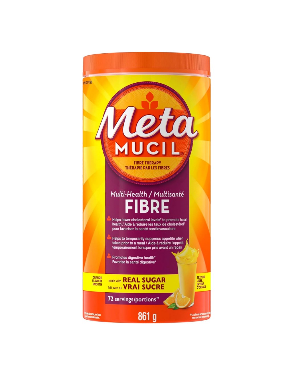 Metamucil Daily Fibre Supplement, Real Sugar, Orange Flavour Psyllium Husk,Gluten-Free Powder