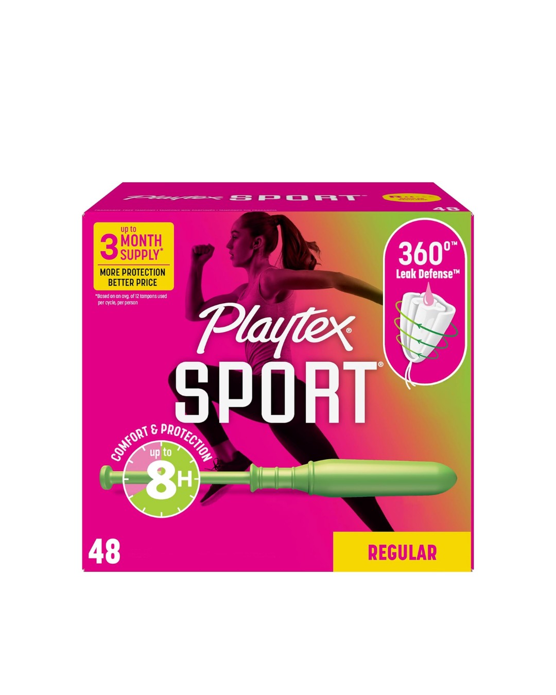 Playtex Sport Tampons, Regular Absorbency, Pack of 48 Tampons