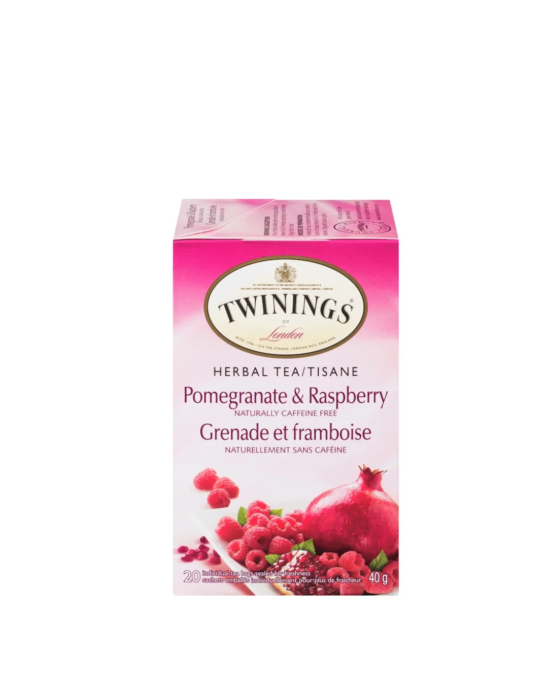 Pomegranate & Raspberry Herbal Tea Bags, Sweet & Juicy, Caffeine Free, 20 Count