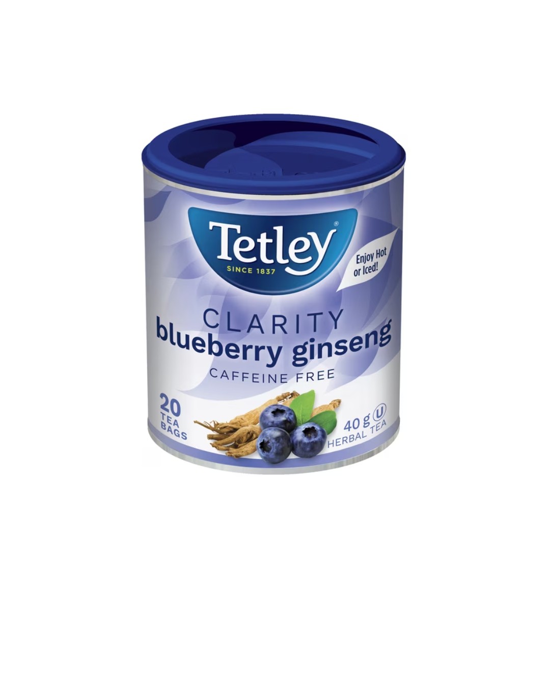 Tetley Blueberry Ginseng Herbal Tea Box of 20 Tea Bags