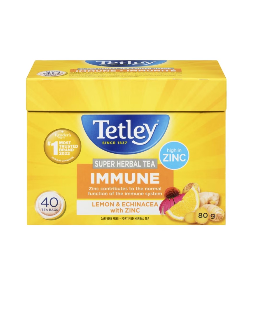Tetley Tea, Super Herbal Immune Lemon & Echinacea with Zinc,40 Tea bags