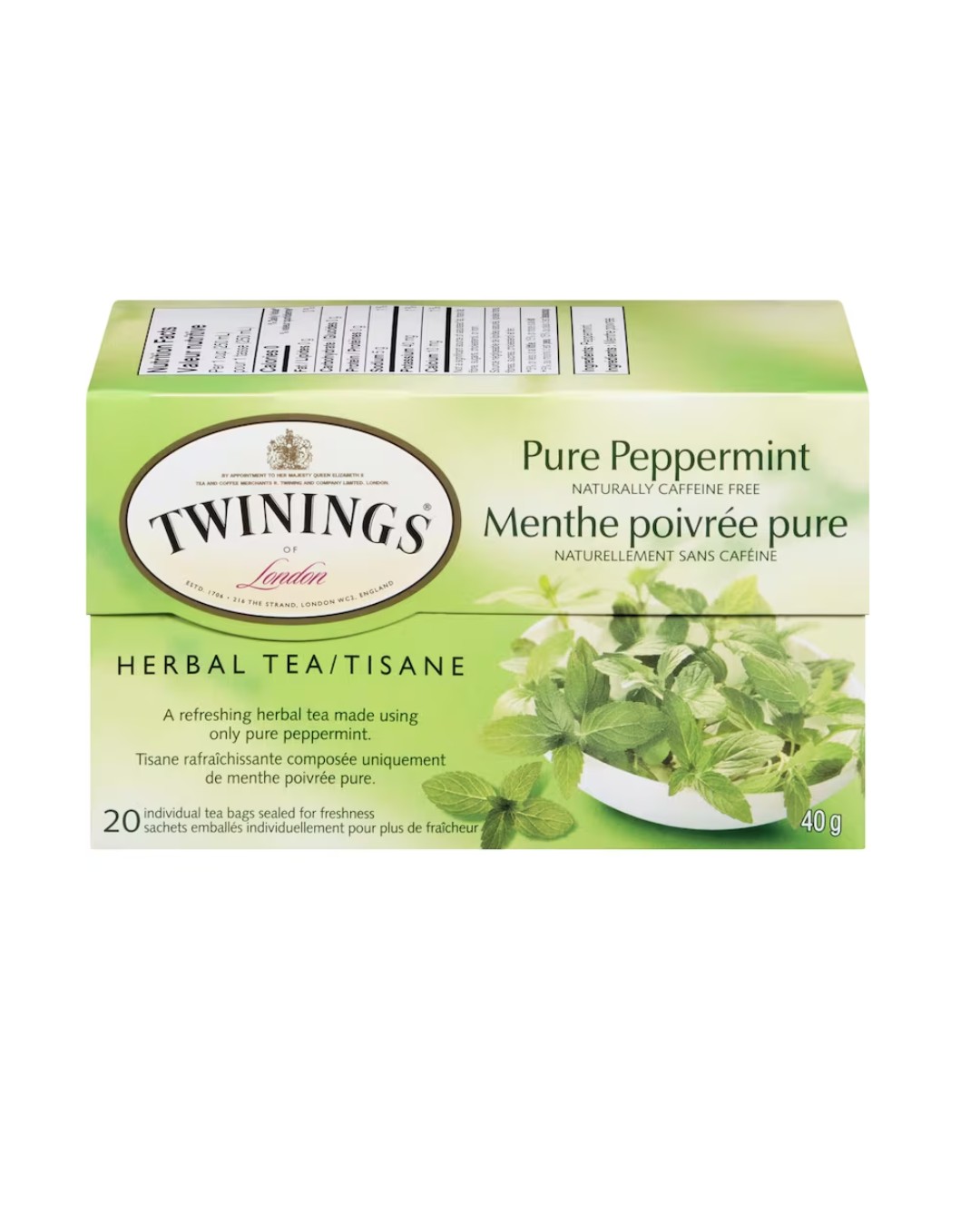 Twinings Pure Peppermint Herbal Tea Bags, Fresh & Invigorating, Naturally Caffeine Free, 20 Count