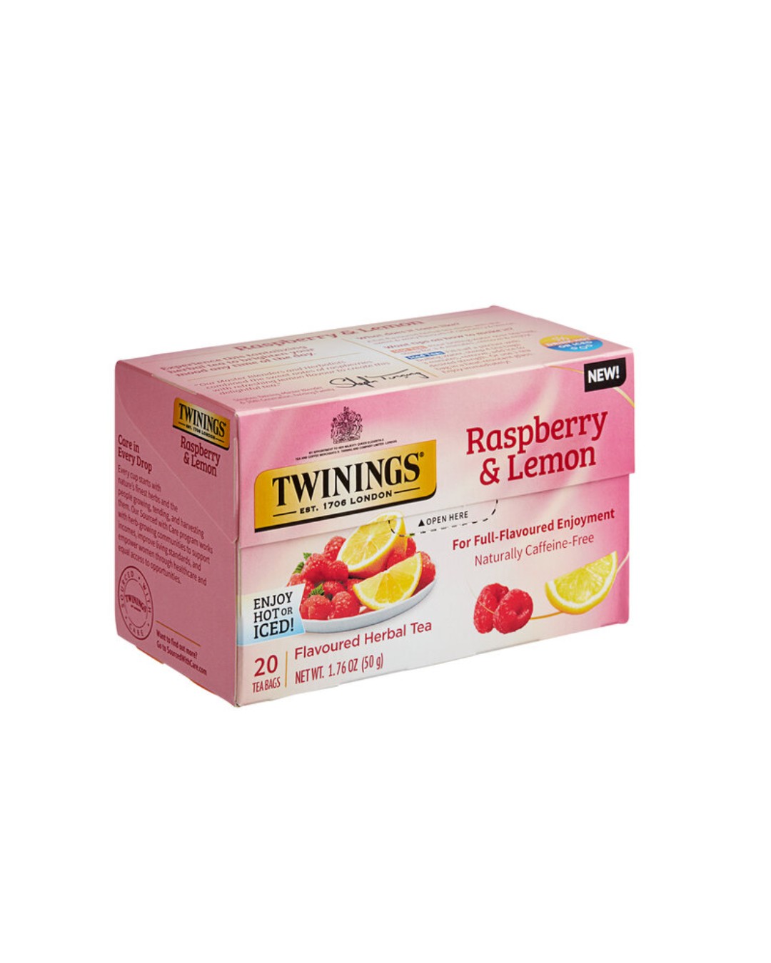 Twinings Raspberry & Lemon Herbal Tea Bags, Sweet & Zesty, Naturally Caffeine Free, 20 Count