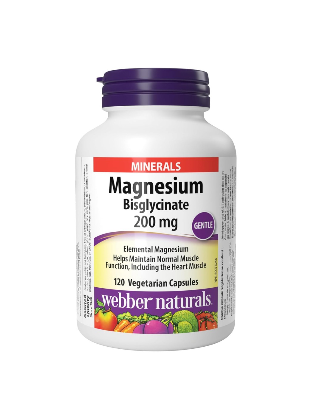 Webber Naturals Magnesium Bisglycinate 200 mg.120 Capsules 