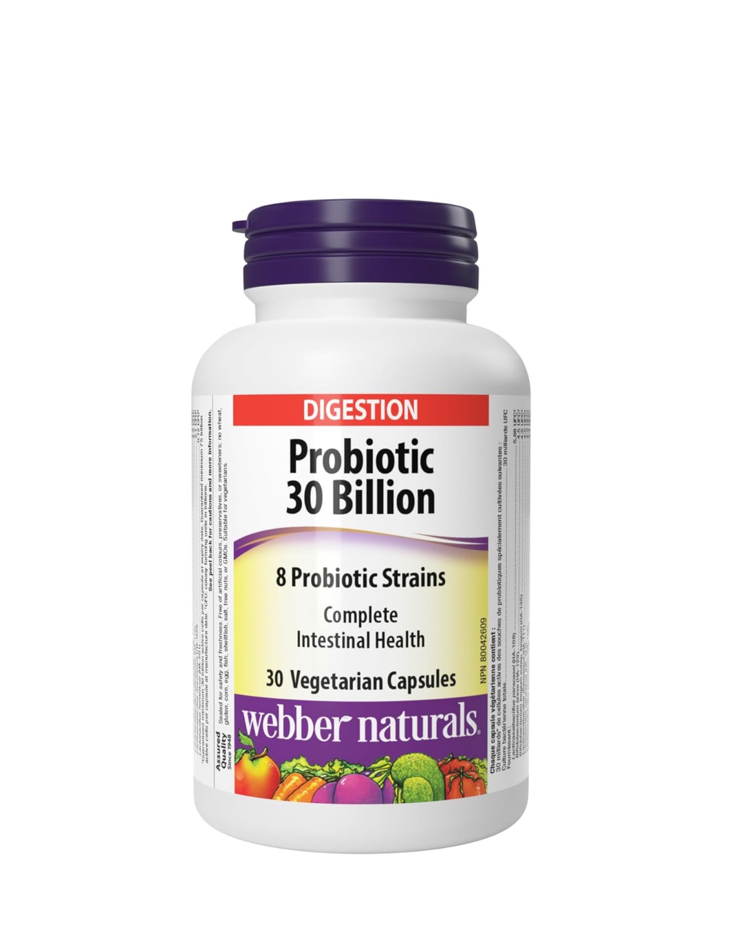 Webber Naturals Probiotic 30 Billion Active CFUs Per Capsule, 8 Probiotic Strains, For Digestive Health. 30 Capsules.